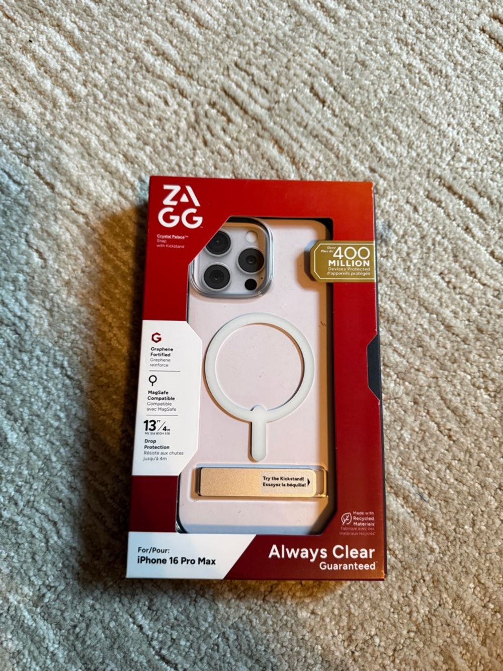 ZAGG Always Clear Pink iPhone 16 Pro Max Case with MagSafe Kickstand